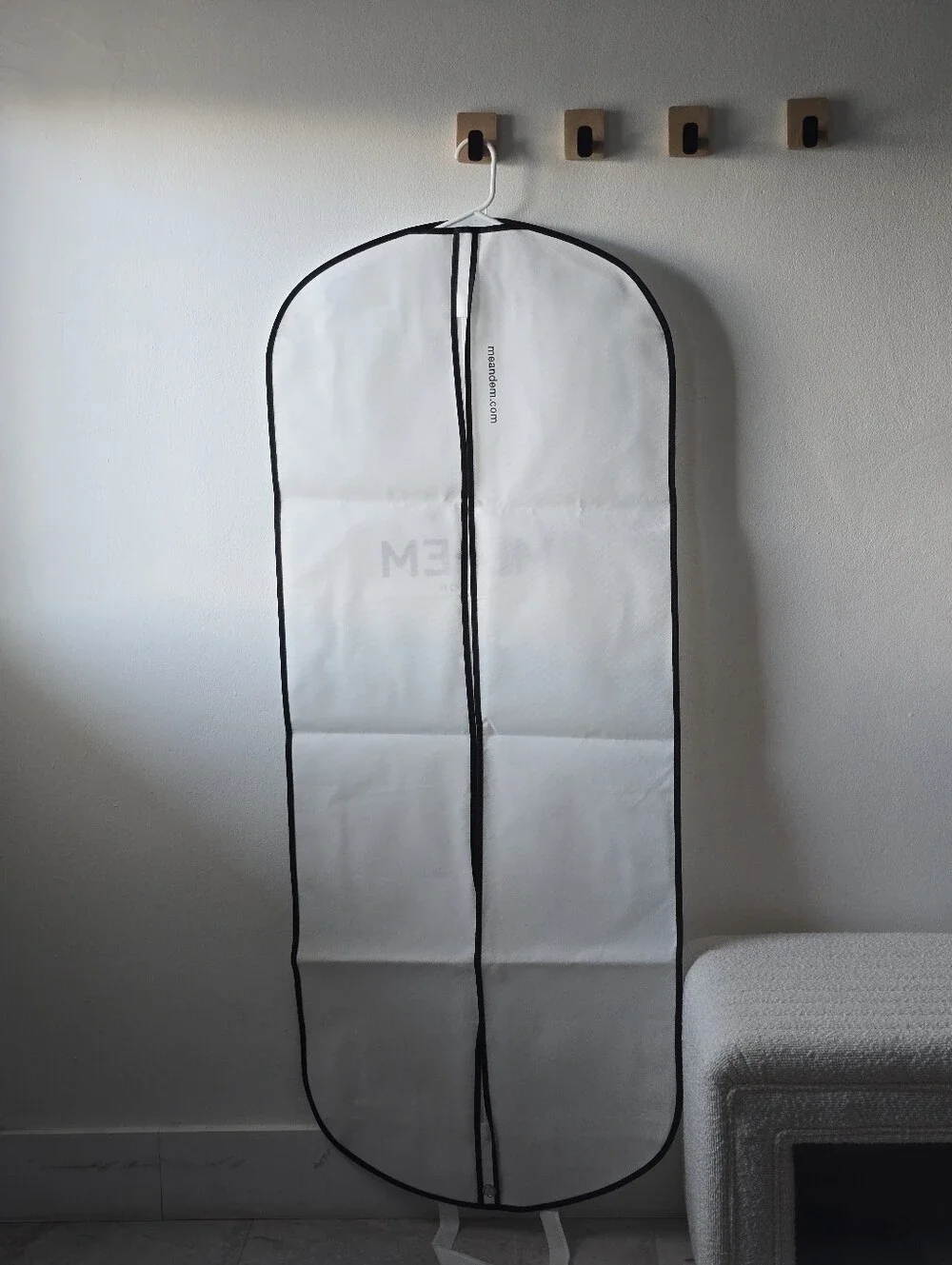 ME+EM London White Garment Bag with Black Trim